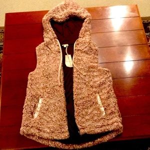 Blush colored plush hooded vest